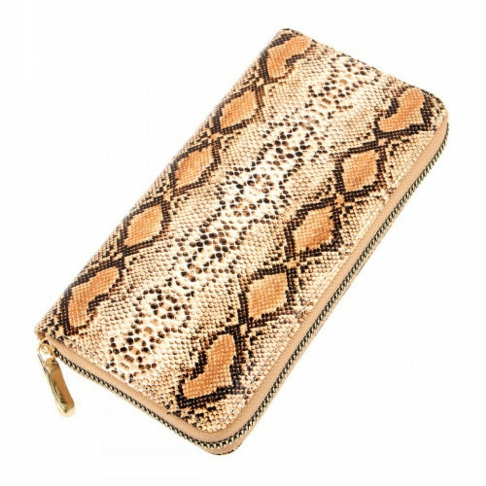 BROWN SNAKE SKIN SINGLE ZIPPER ORGANIZER WALLET